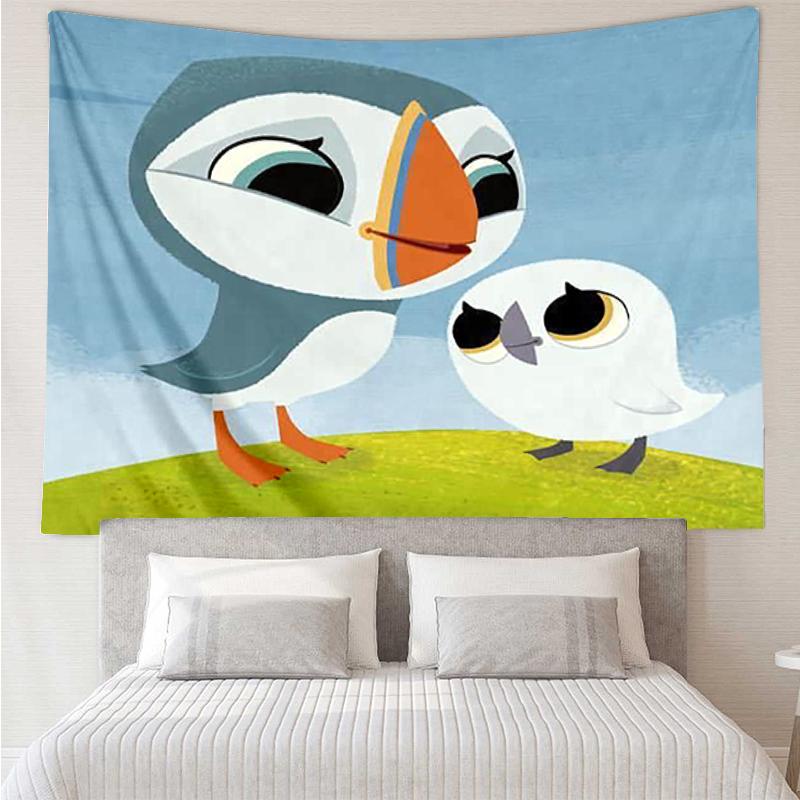Puffin Rock Print Tapestry, Backdrop, Easy Setup, Ideal for Bedroom, Office & Living Room, with Aesthetic Wall Hanging Decor.