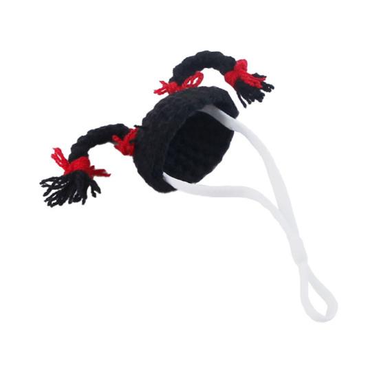 Вязаная шапка хомяка для питомцев, шапка с двумя косами и регулируемым ремешком