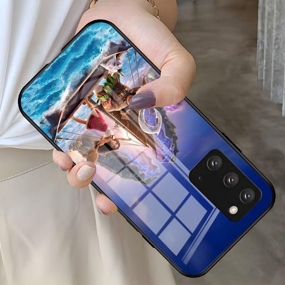 Чехол для телефона Моана для Samsung S25 S24 FE S23 S22 S21 Plus S20 Ultra Note20Ultra Черная стеклянная крышка