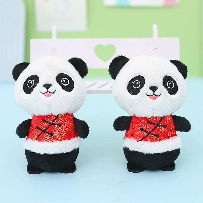 Adorable Plush Panda Keychain With Traditional Costume 12cm Snow Mink Fur