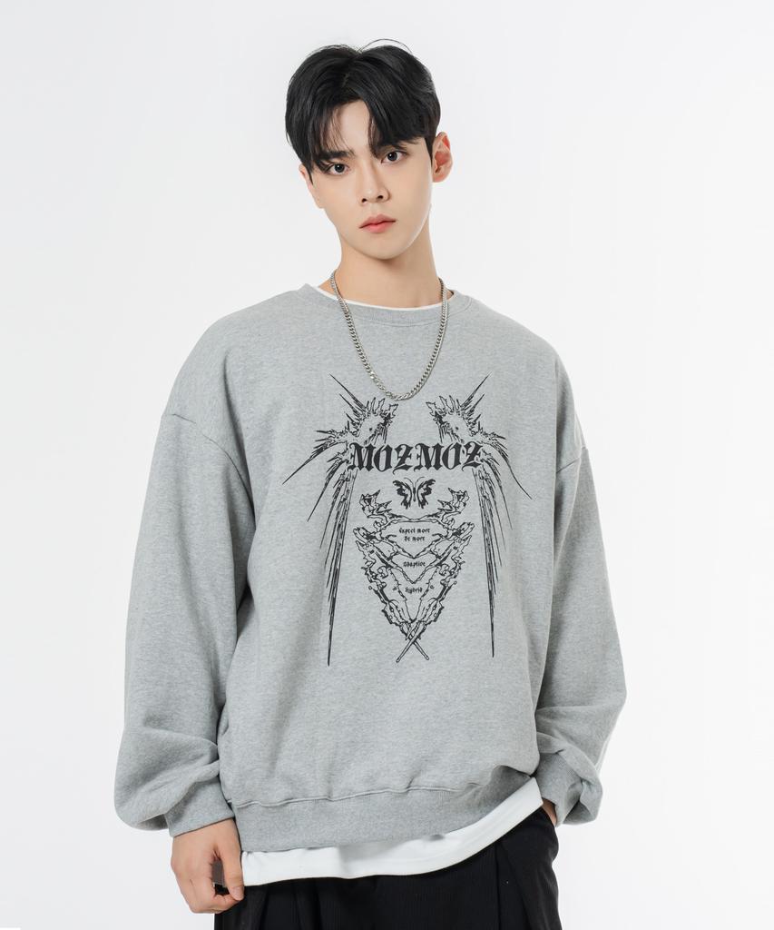 MOZMOZ Soft French Terry Neo Tribal Oversized Sweatshirt Gray