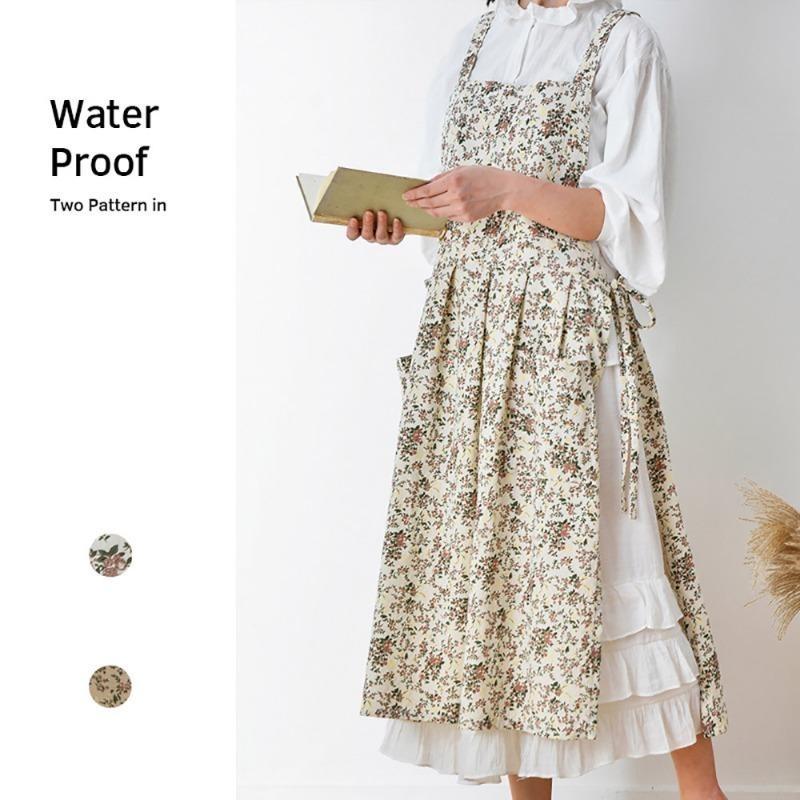 Платье Фартук Хлопок Водонепроницаемый Садовый Принт Цветочный Фартук Регулируемый Кухонный Рабочий Нагрудник Фартуки Для Кофейни