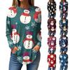 Women's Fashion Loose Round Neck Christmas Printed Long Sleeve T-Shirt Top