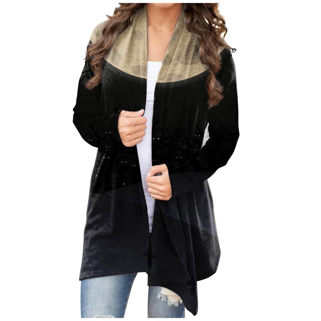 Женский кардиган, свободное повседневное верхнее пальто с карманами и длинными рукавами с принтом Хэллоуина