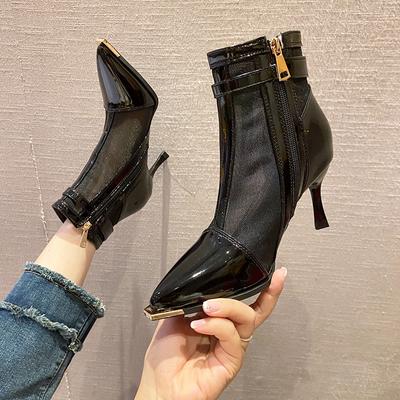 Мода 2024 Лето Новая мода дышащие сетчатые босоножки на высоком каблуке женские остроконечные сексуальные римские сандалии с боковой молнией Zapatos De Mujer