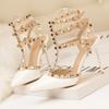Fashion Sexy Nightclub Slim Heels Patent Leather Metal Rivets Hollowed Out Roman Fashion Sandals Banquet Hall Women's High Heels