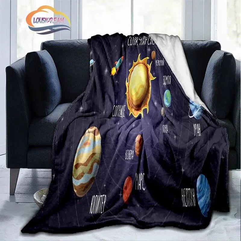 Space Universe and Many Planets In Galaxy Series Fashion Flannel Blanket Solar System Wallpaper Blanket Sofa Bed Warm