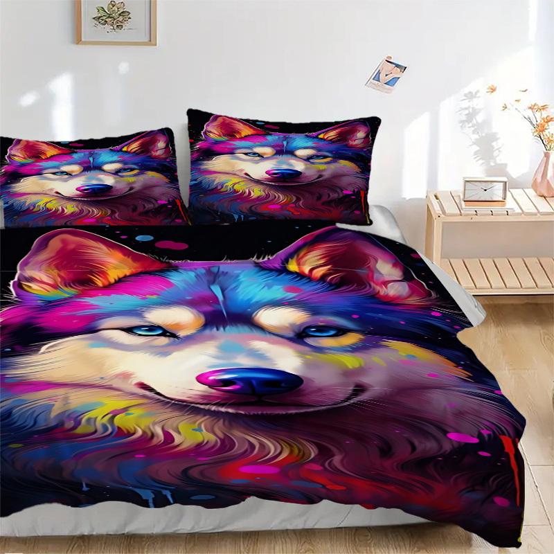 3pcs Colorful Wolf Art Duvet Cover Set -Includes 1 Duvet Cover and 2 Pillowcases, No Quilt Core, All-Season Home Decor yy251111166