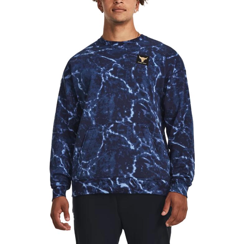 Under Armour Свитшот Project Rock Rival с принтом из флиса Crew, мужские свитшоты Midnight-Deep-Blue 1380119-410
