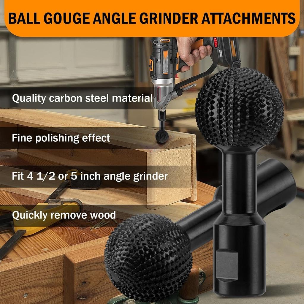 Sphere Rotary Burr,Wood Carving Tools with 5/8-11 Threads for 4 1/2 and 5 Inch Angle Grinder,Carbon Steel Ball Gouge Grinding Head for Stump