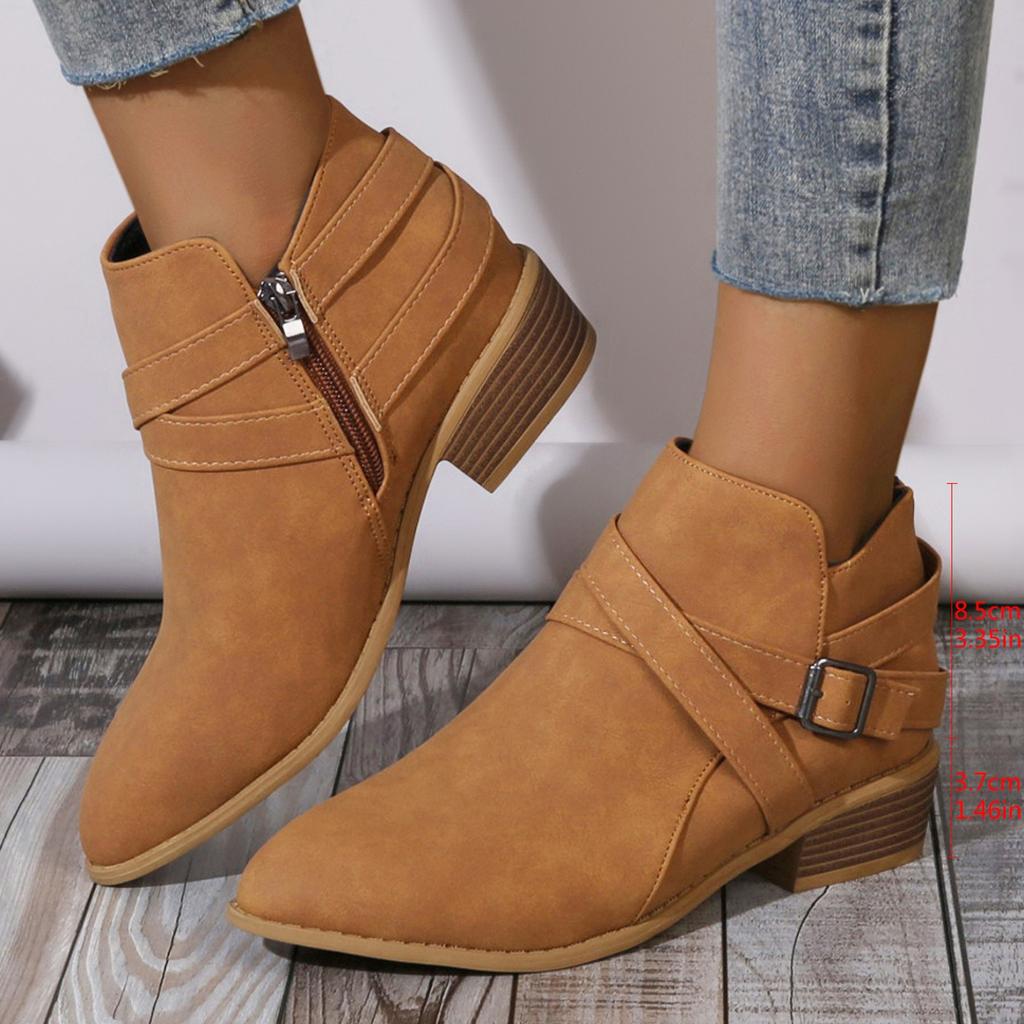2025 New Boots Leather Women Retro Short Boots for Women Autumn and Winter New Large Size Medium Heel Thick Heel Ankle Boots