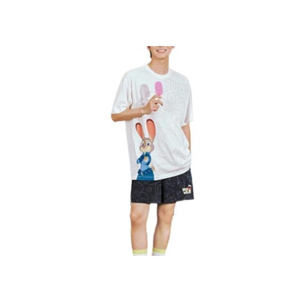 Li-Ning X Disney Zootopia Cartoon Print Casual Short Sleeve T-Shirt Men Tops Off-White AHST271-4