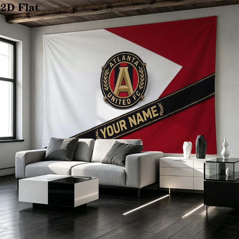Custom Name Atlanta United FC Printed Tapestry – Wall Hanging for Bedrooms, Dorms, and Home Decor
