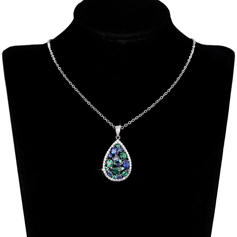 Huitan Colorful Cubic Zirconia Necklace Silver Color Pear Shape Pendant Fashion Luxury Women Wedding Engagement Party JewelryGood product