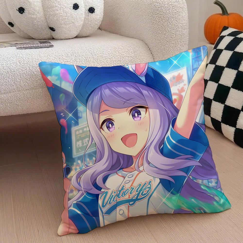 Cheerful  Anime UUmamusume Pretty Derby Cushion Cover Throw Pillow Cover Hidden Button Durable Polyester Chair Cushion