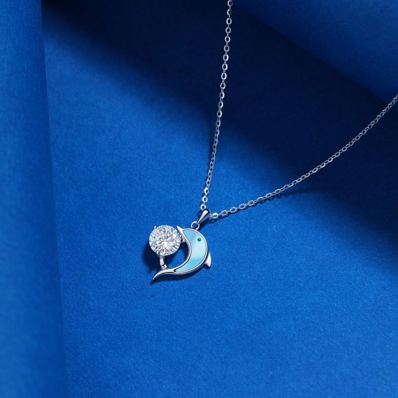 Womens Dolphin Necklace 2026 Valentines Day Gift 1ct Moissanite Pendant Chain