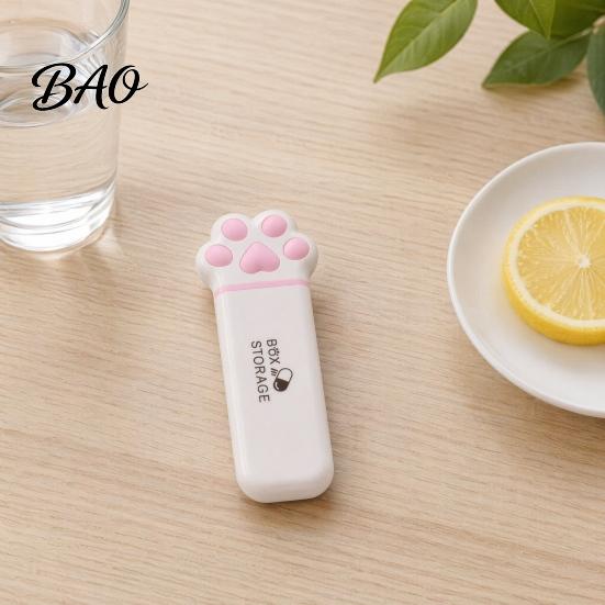 Leak-proof Pill Box Portable Box, Cute Cat Paw Design, with Sealed Buckle Lid, Moisture-Proof 3 Compartment Organizer, Medicine Holder for Adults And