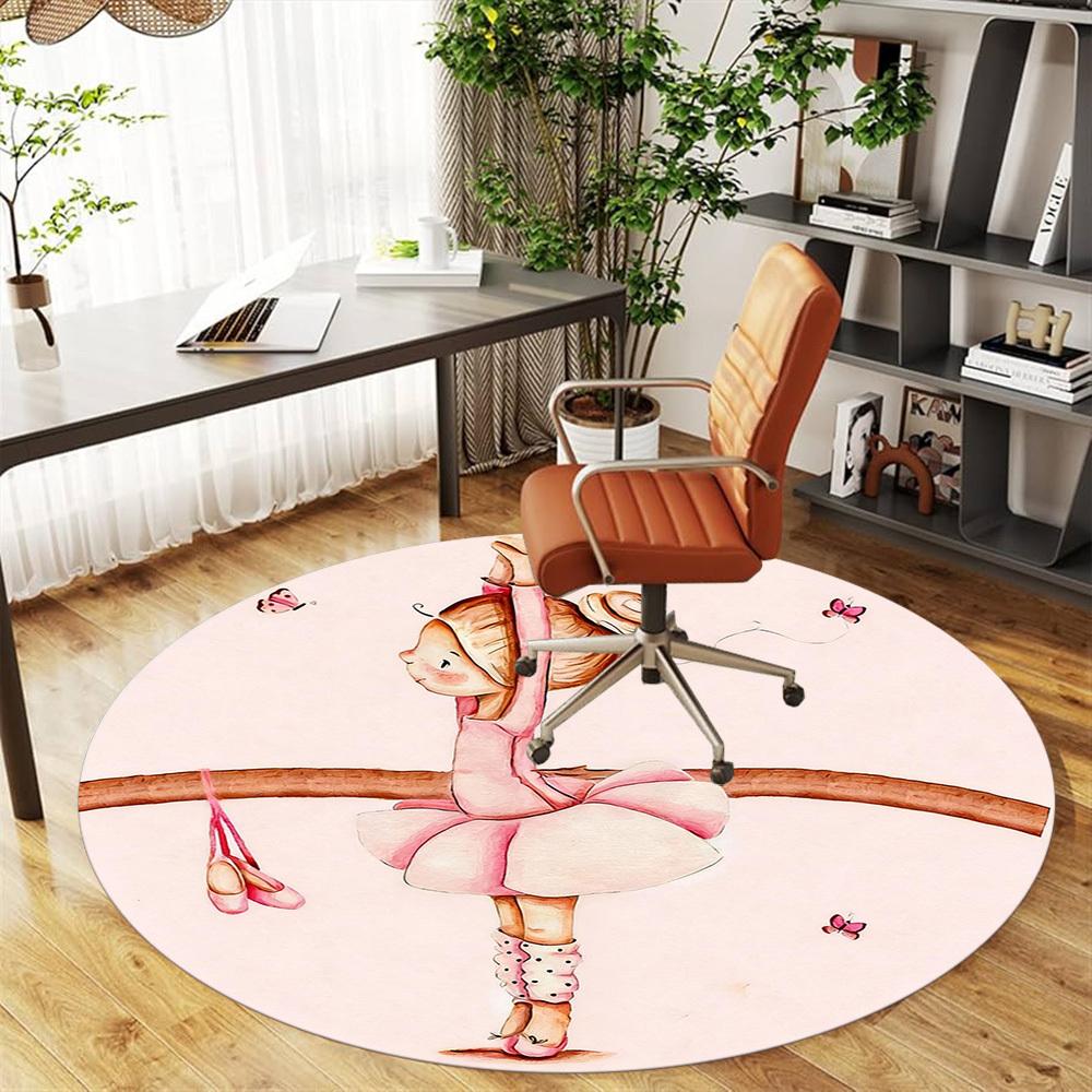 1pc Ballerina Butterfly Round Chair mat office Area Rug - Non-Slip, Floor Mat for Office, Bedroom, and Indoor Decor p127238
