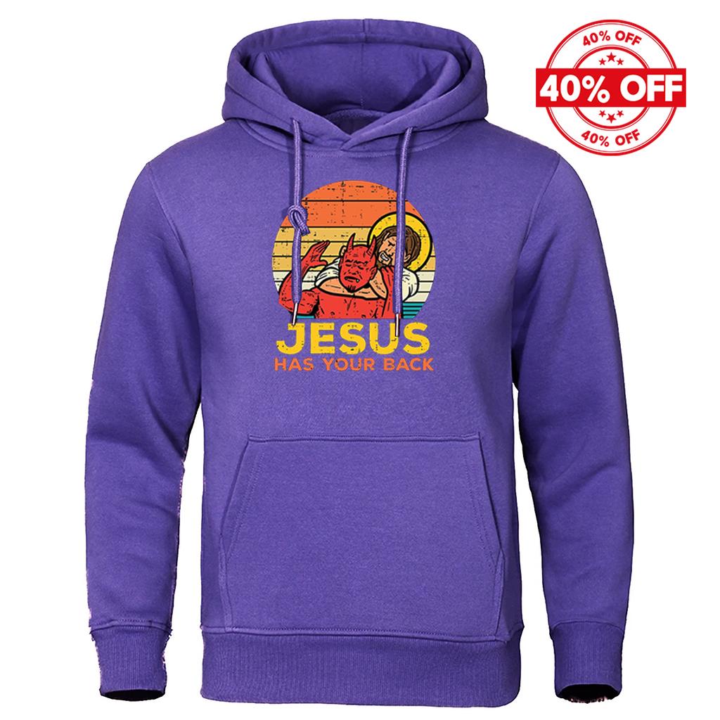 2025 Spring And Autumn Man's Solid Color Popular Coat Jesus Has Your Back Jiu Jitsu Retro Christian Logo Print Pullover Hoodies