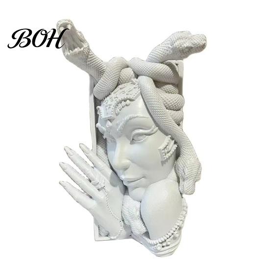 Decorative Statues for Office Unique Snake Women Face Bookends, Creative Book Holder, Heavy Gothic Bookends Duty Stopper Home Desk, Vintage