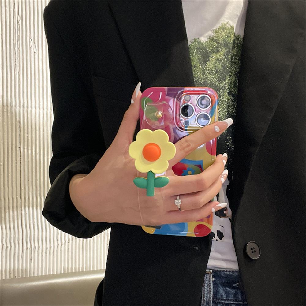 Корейский милый 3d браслет с подсолнухом, мягкий чехол для Iphone 14 13 12 11 Pro Max, цветной браслет с цветочным принтом, противоударный чехол, чехол