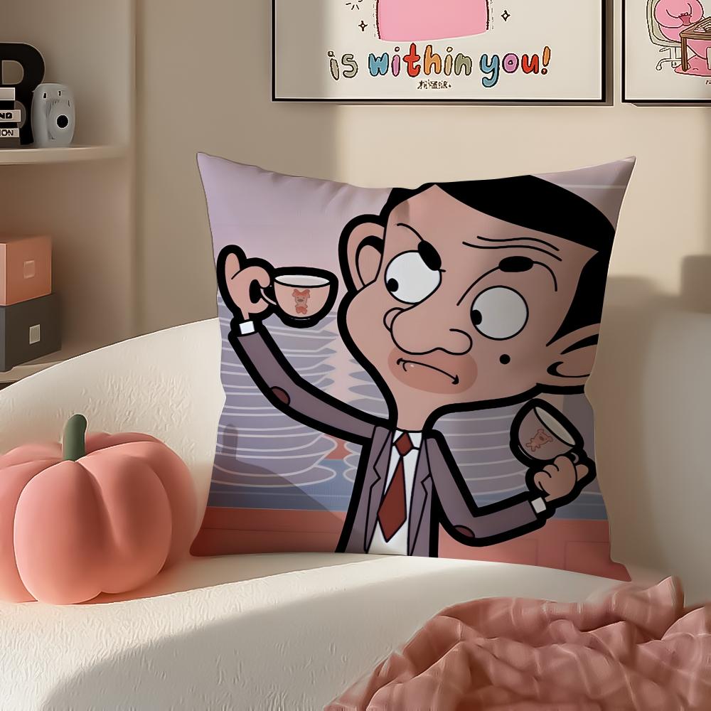 Comedic Cartoon MMr Bean Cushion Cover Pillowcase Short Plush Invisible zipper Room Sofa Cushion Cover