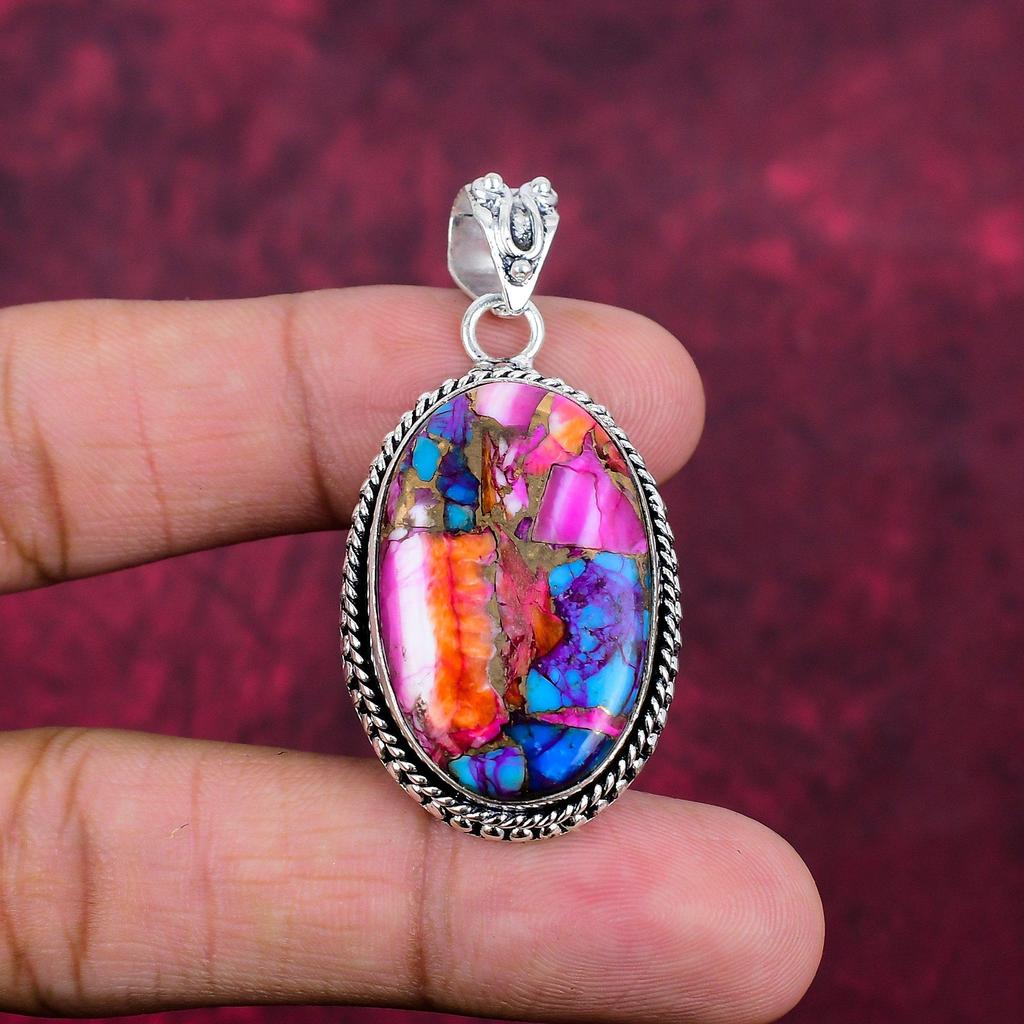 Ювелирные изделия Pink Spiny Oyester, подвеска из цельного стерлингового серебра 925 пробы с драгоценными камнями, подвеска ручной работы, на День памяти