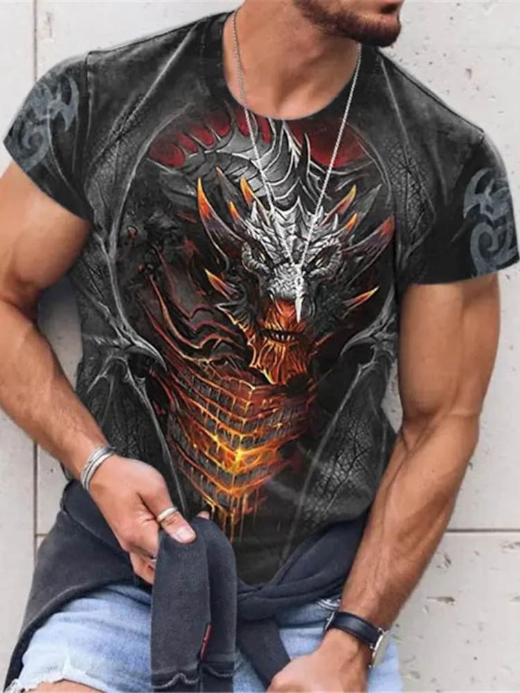 Мужская футболка для мужчин, одежда большого размера, футболка с китайским драконом и графическим 3D принтом, летние повседневные модные топы с короткими рукавами