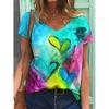Women's T-shirts Fashion Tops V-neck Colorful Butterfly T Shirt Female Short Flowers 3 Print Casual  T-Shirts