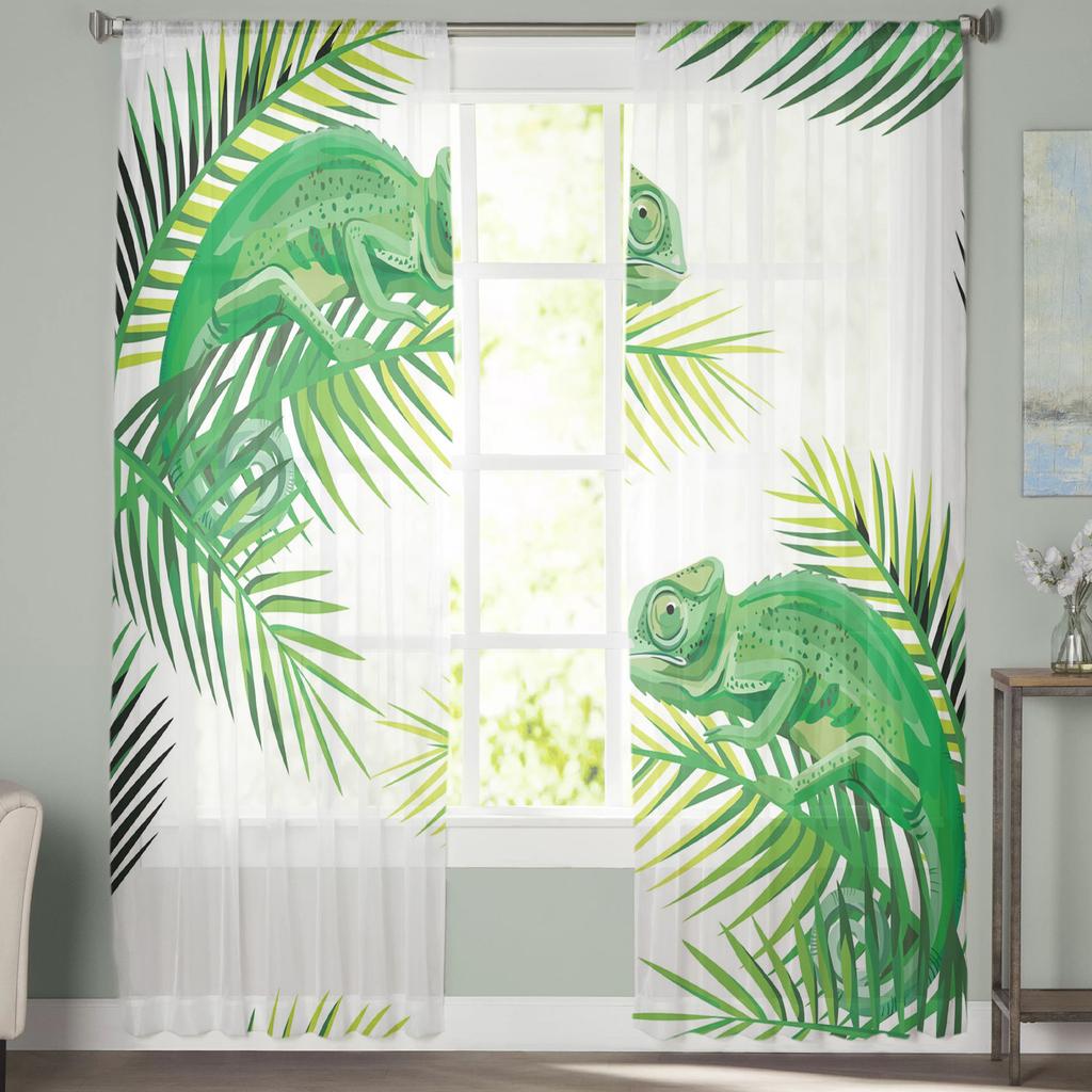 Хамелеон Ящерица Растение Зеленый Белый Тюль Шторы Для Гостиной Кухни Прозрачная Вуаль Шторы Спальня Оконные Панели