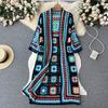 Knitted Sweater Shawl with Hollow Lace Sleeves Bohemia Style Knitting Coat Embroidery Crochet Design Loose Fit Cardigan