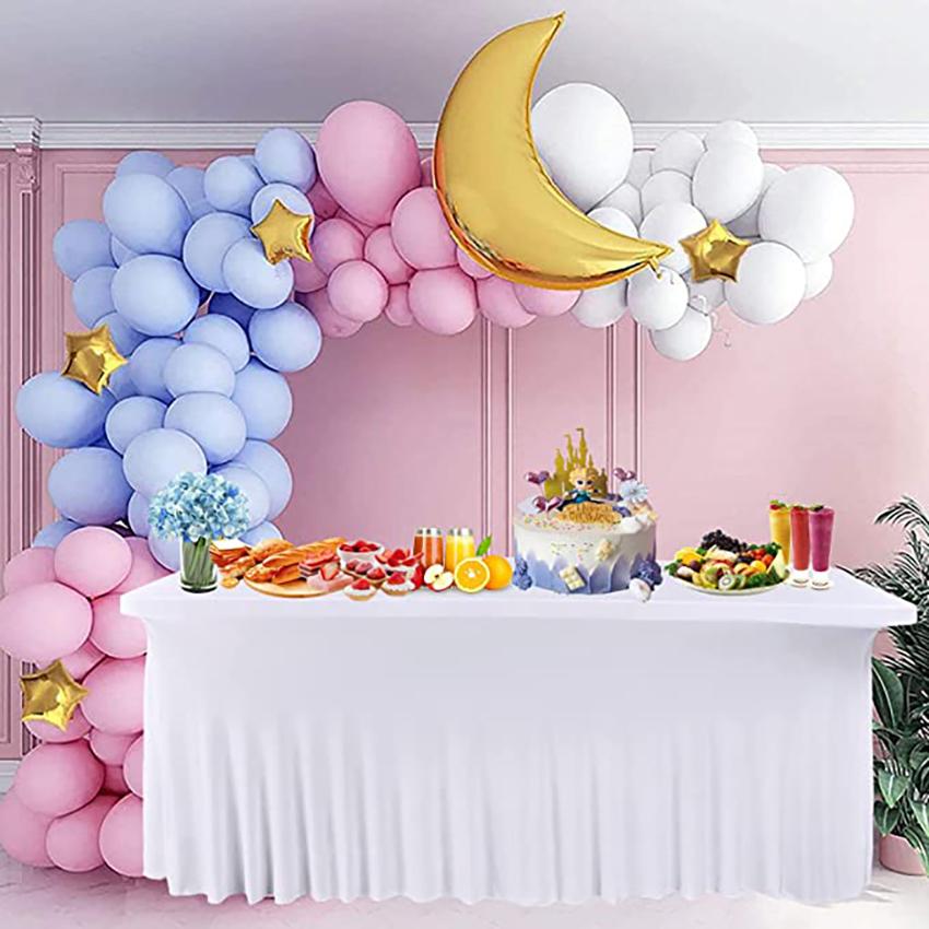 Черно-белая эластичная скатерть из спандекса, скатерть для стола высотой 4 фута 6 футов, скатерть для свадьбы, дня рождения, декоративная крышка для стола с оборками