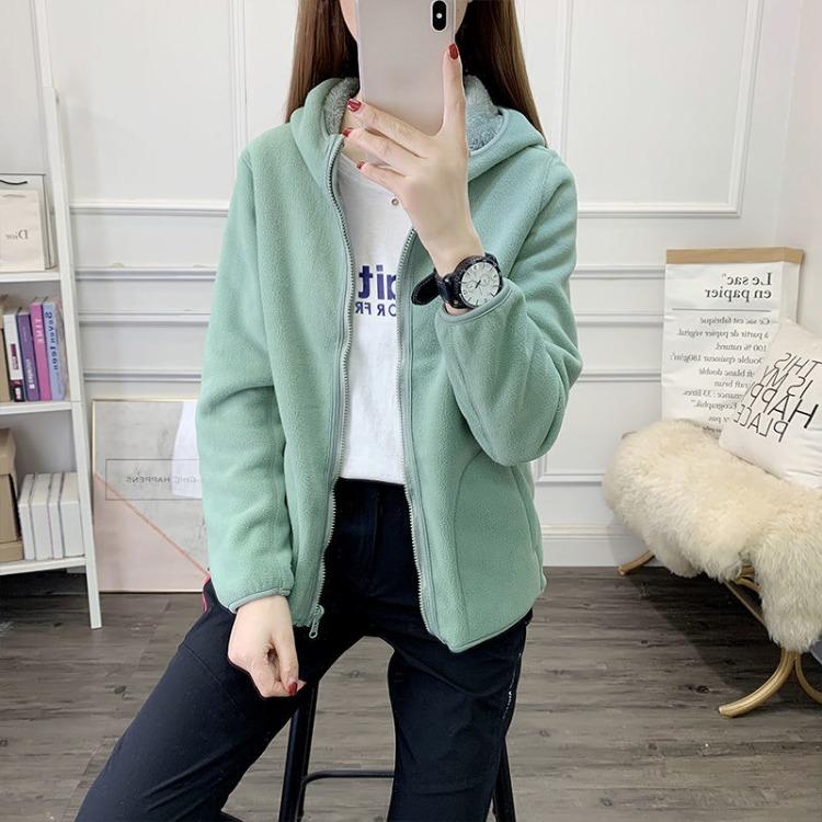 Осеннее утолщенное плюшевое пальто с капюшоном с обеих сторон, женское пальто с длинным рукавом, теплая тонкая флисовая одежда