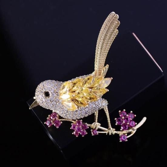 Chinese Style Brooch Pin Sparkling Rhinestones Magpies Bird Shape Lapel Pin Suit Coat Dress Jewelry Gift