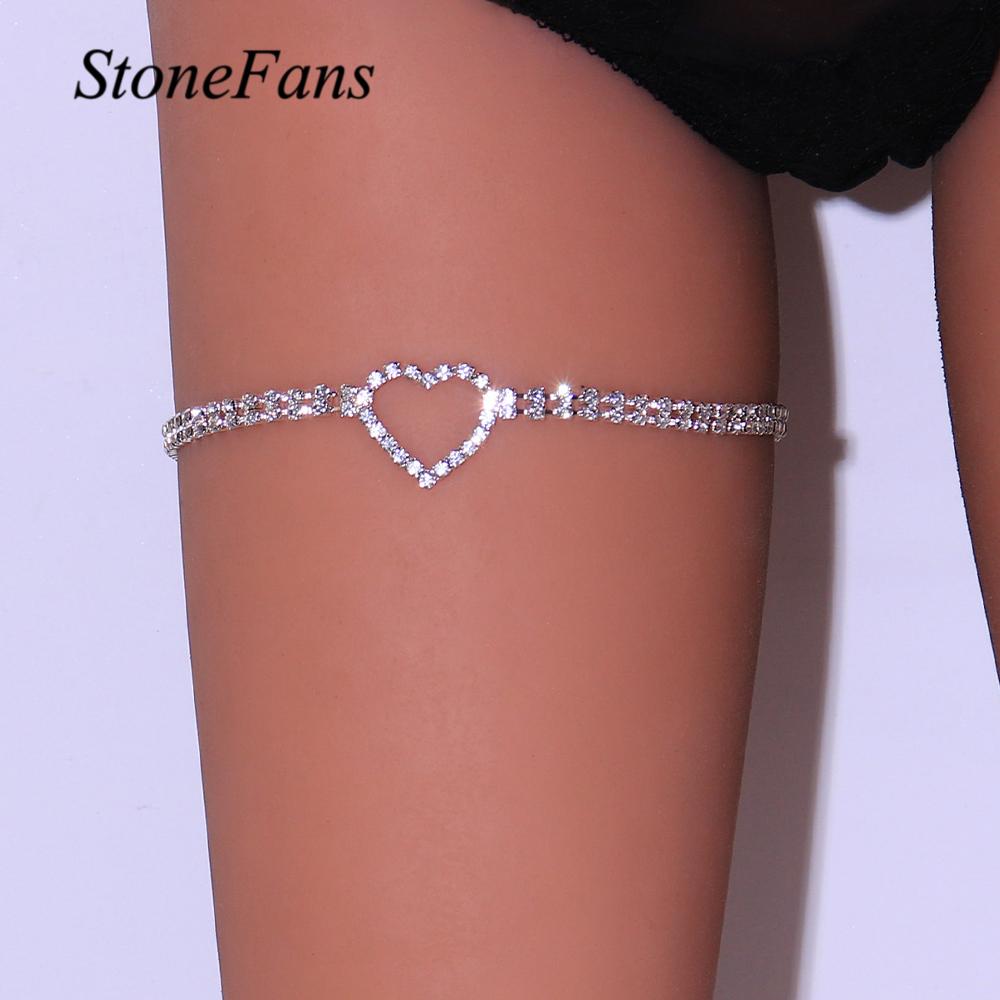 Stonefans Fashion Heart-shaped Thigh Chain Crystal Jewelry Women Festival Accessories Nightclub Leg Chains Sexy Dancer Outfit