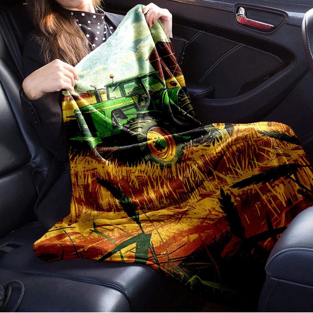 For Tractor,Farm,Harvest-Themed Flannel Blanket, Glam Style, Digital Print, All-Season Comfort, Tear-Resistant, Knitted Craftsmanship, Polye