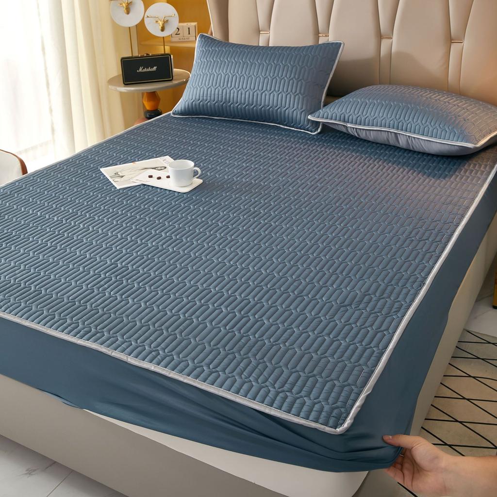 3PC Summer Latex Bed Sheet Summer Mat Ice Silk All-inclusive Mattress Protective Cover Ice Silk Bedspread