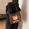 Bag Women's New PU Bucket Bag Bear Letter Embroidery Trendy Fashion Korean Version Shoulder Bag Large Capacity Messenger Bag