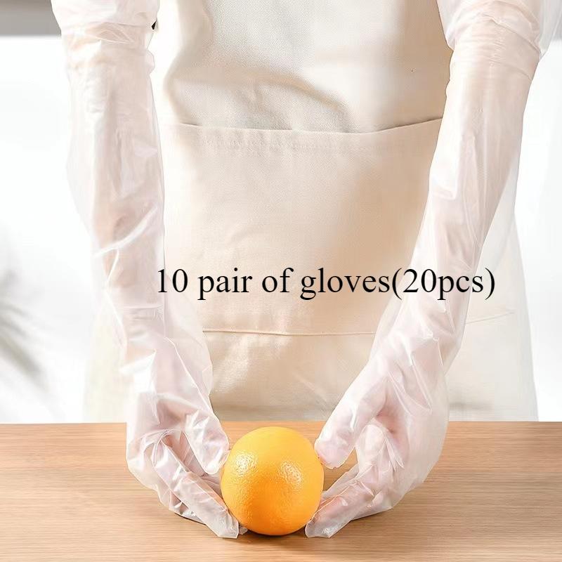 20pcs Household Arm - Protecting Gloves Kitchen - Used Food - Grade Extended Disposable Plastic Gloves Elastic Drawstring Long - Arm Gloves