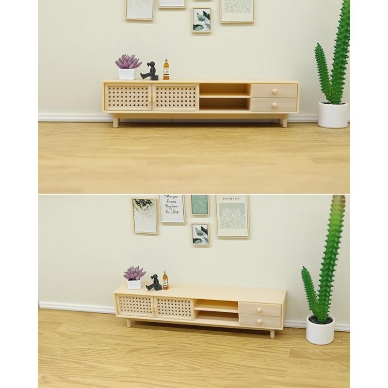 1/12 Scale Miniature TV Stand For Doll House Decoration Living Room Storage Cabinet Scene Landscape Accessories Furniture
