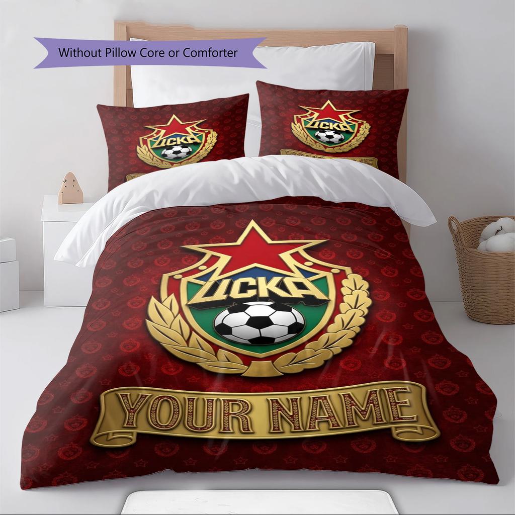 Name Custom PFC CSKA Moscow Logo Pattern Bedding Set Quilt Cover Pillowcase Home Decor Gift (1 * duvet cover + 2 * pillowcase, without core)