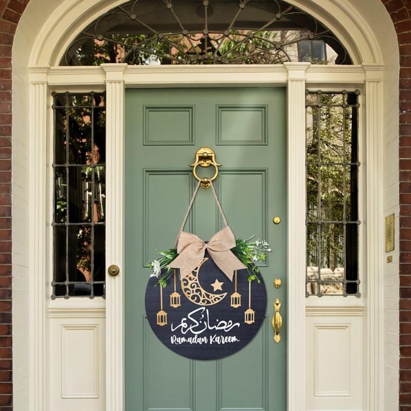 Wooden Welcome Sign Middle Eastern Door Sign Wall Hanging Decoration for Front Door Mantel Wall Moon Festival Decoration