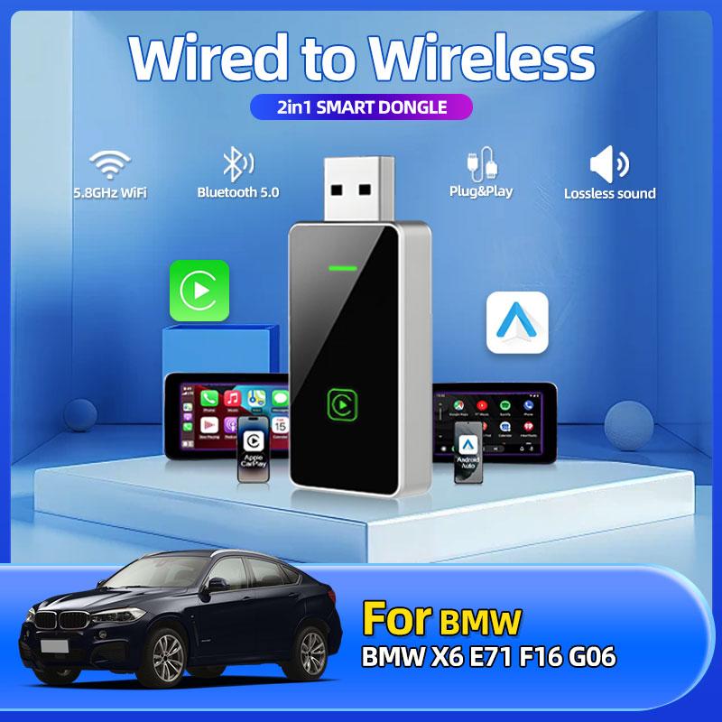 Беспроводной адаптер Carplay Android Auto 2-в-1 Smart Dongle 2025 5G WIFI Для iPhone Android Телефона Для BMW X6 E71 F16 G06
