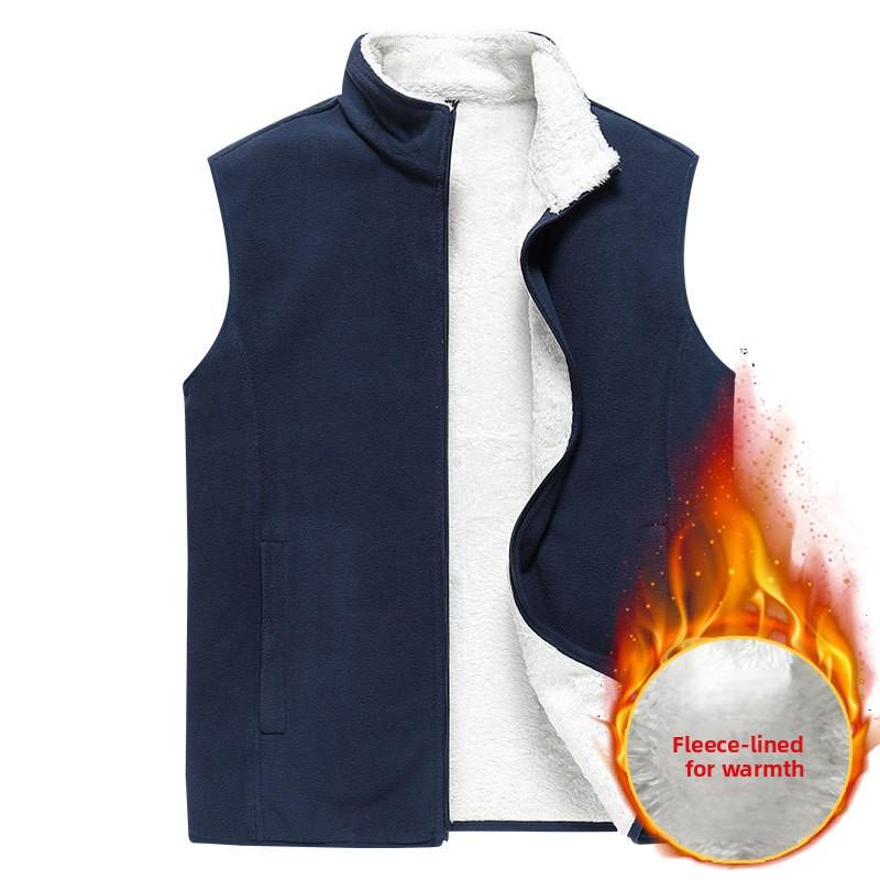 Осень Зима Новый Мужской Жилет на Флисовой Подкладке Однотонный Повседневный Безрукавный Пиджак Мужской Большого Размера Утепленный Теплый Флис