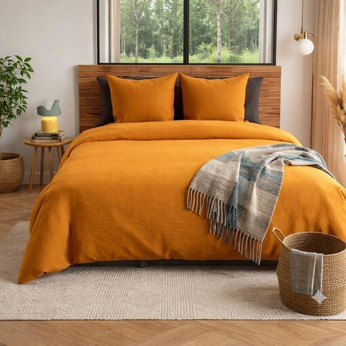 Parure de lit microfibre 240x260 cm Jaune moutarde