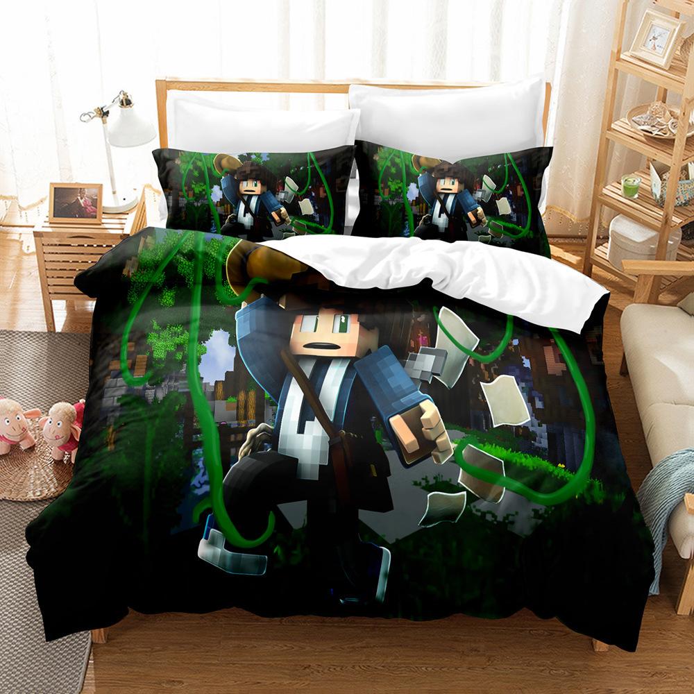 3D Digital Printing Quilt Set Three-Piece Minecraft Game Children'S Cartoon