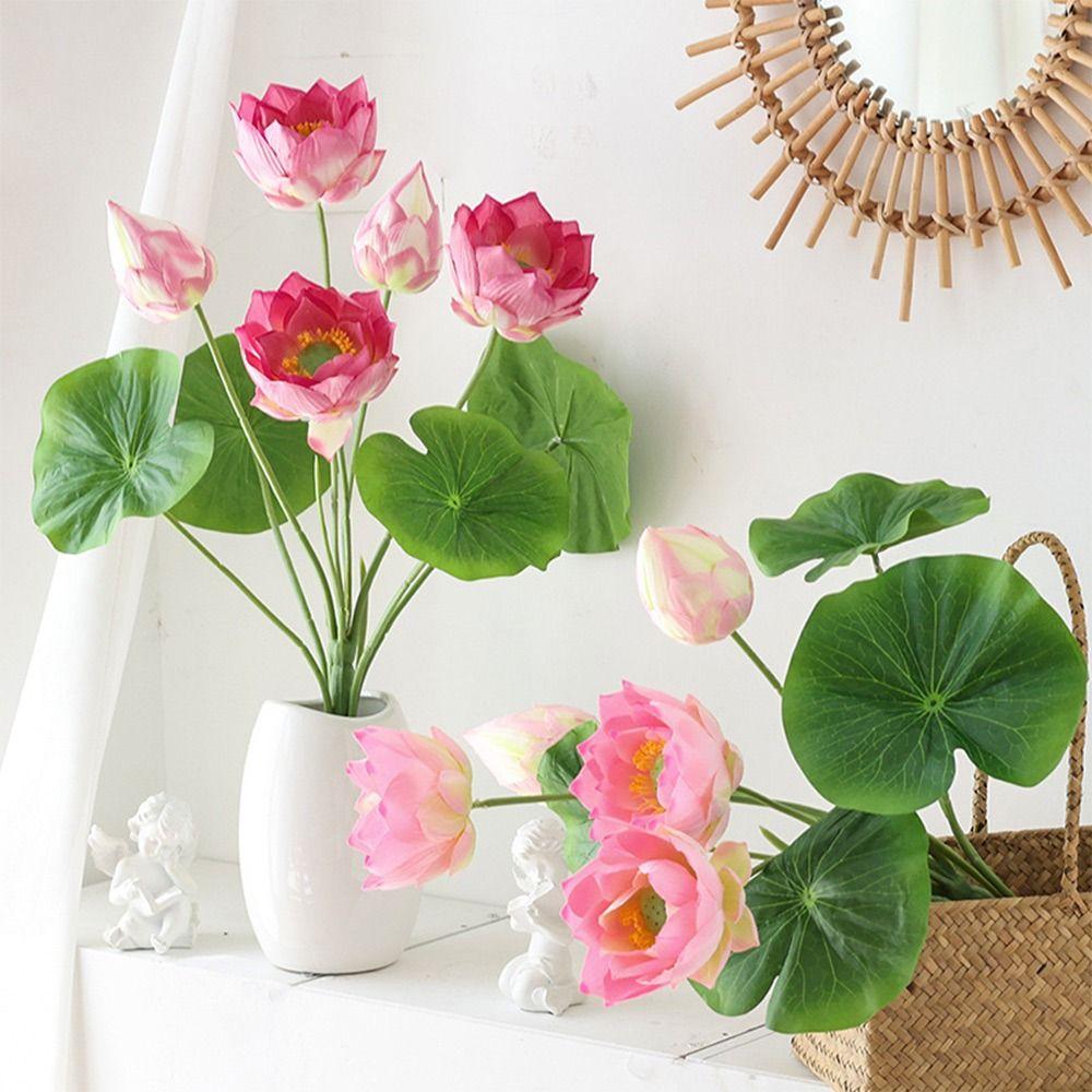Multicolor Lotus Artificial Flower Silk Flower DIY Lifelike Flower Green Lotus Leaves Simulation Lotus Flower Desktop Ornament