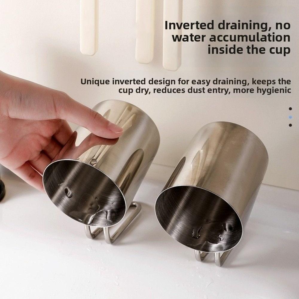 Stainless Steel Toothbrush Storage Cup Minimalist Tooth Brushing Cup Easy Clean Rinse Cup Couple