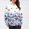 Женская мода Синяя красивая бабочка Принт Свободные толстовки Топы Блузка Толстовка Повседневный длинный рукав Пуловер Топы