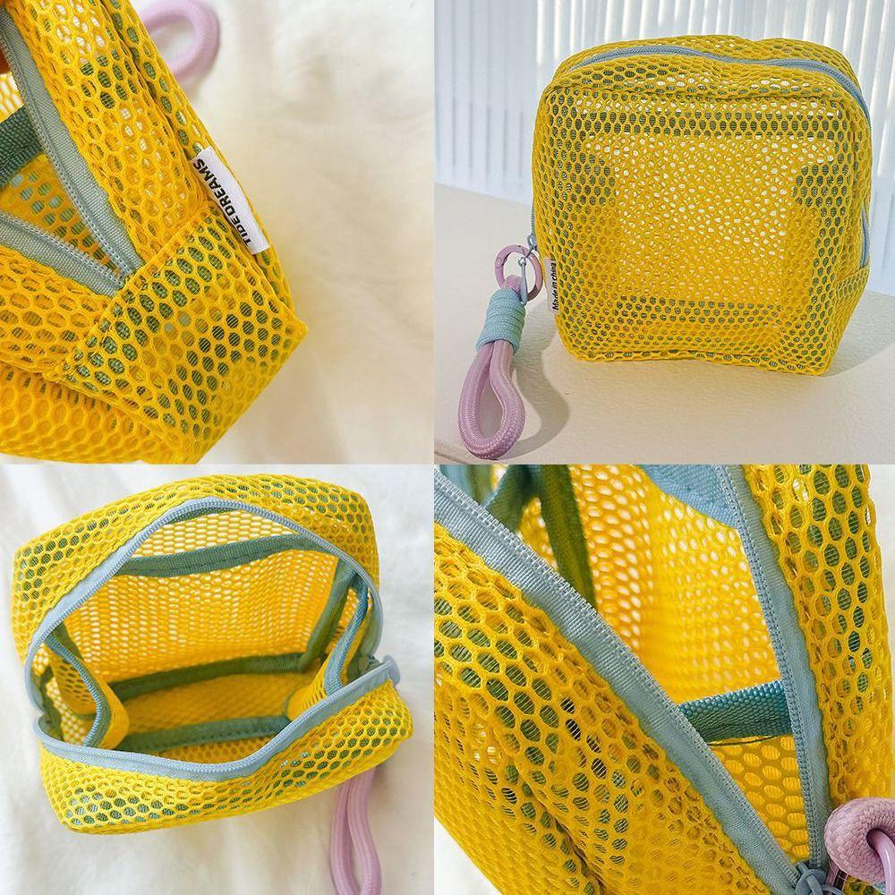 Lightweight Portable Makeup Pouch Washable Square Toiletry  Bag Durable Mesh Zipper Bags  Home